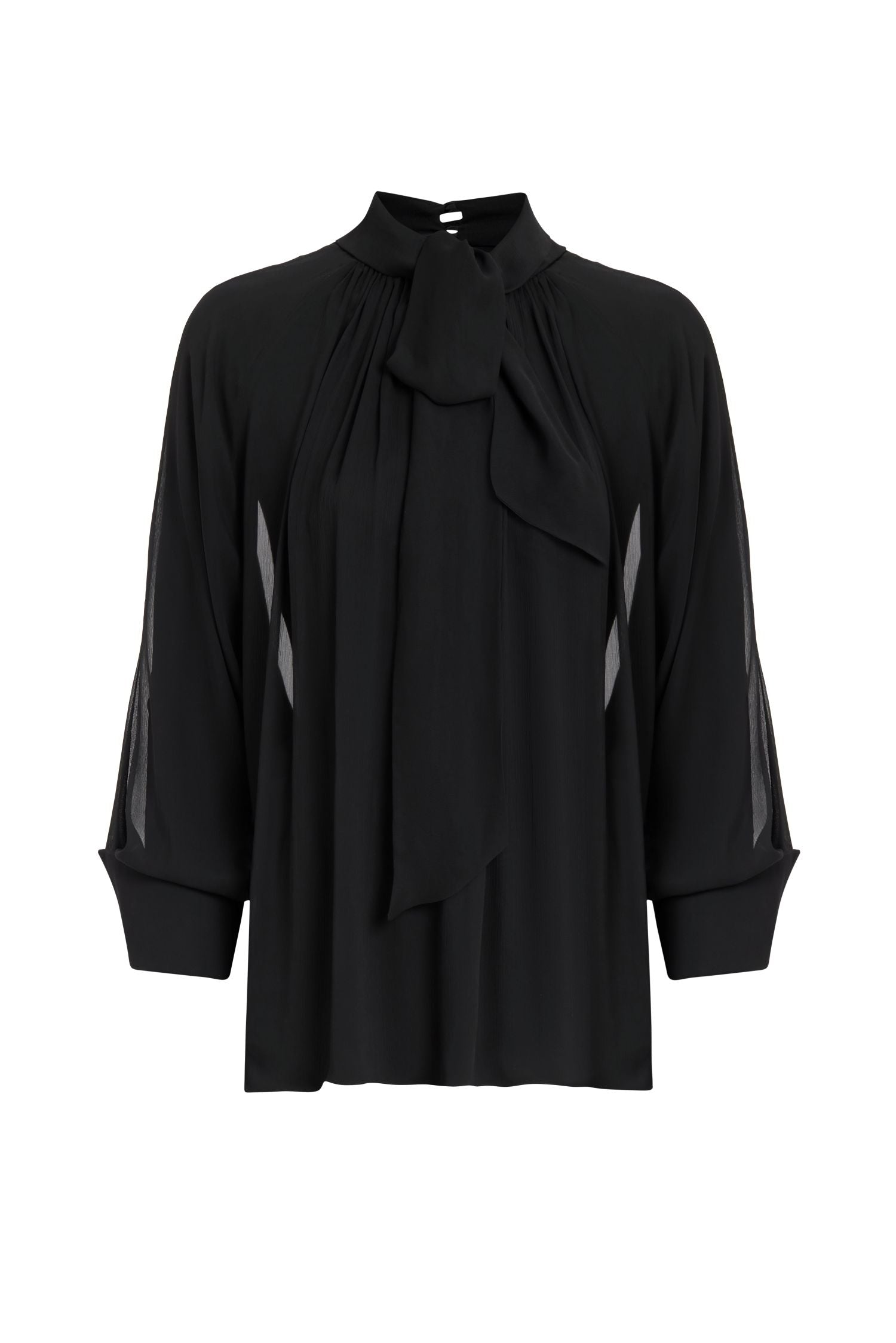 Black Chiffon Shirt with Bow Detail