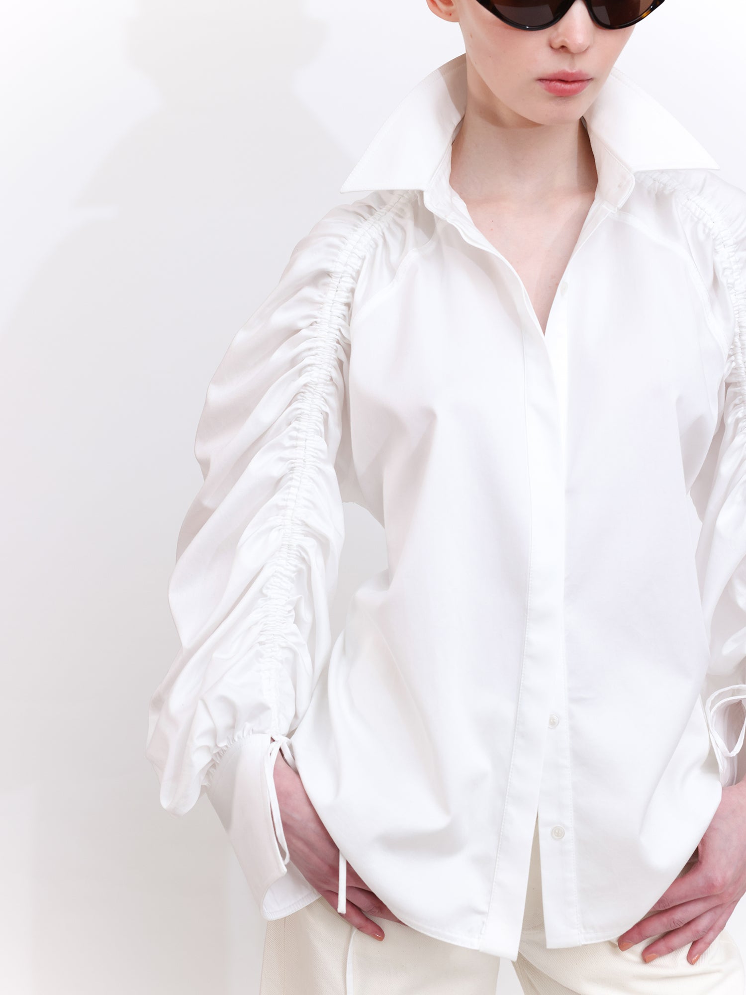 Shirt with Adjustable Drawstring Sleeves