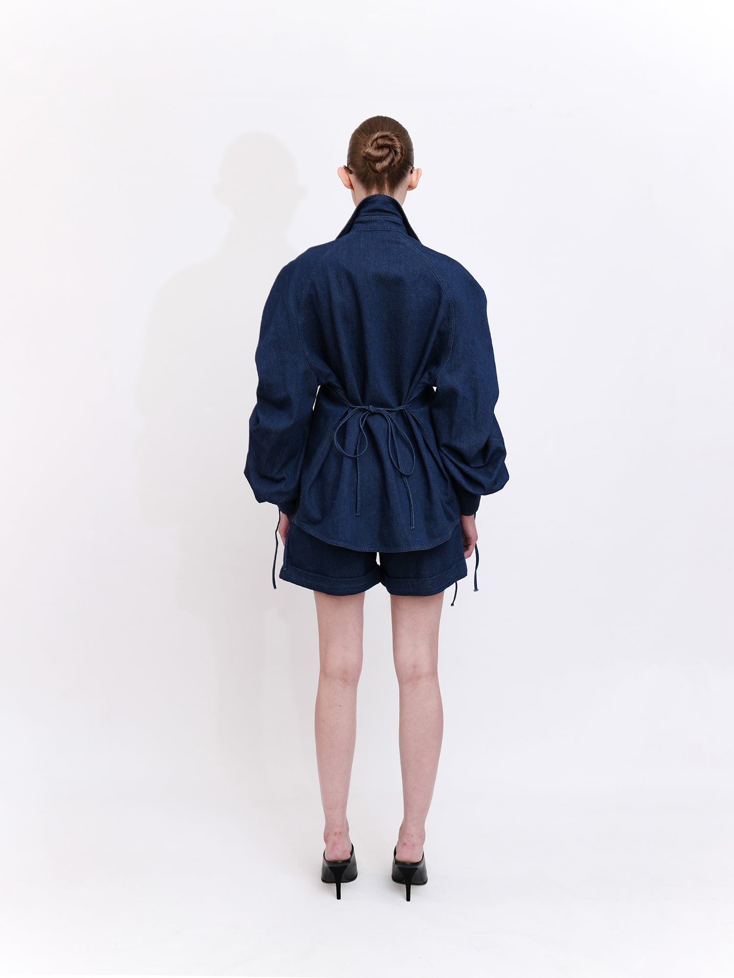Linen Denim Shirt with Adjustable Drawstring Sleeves