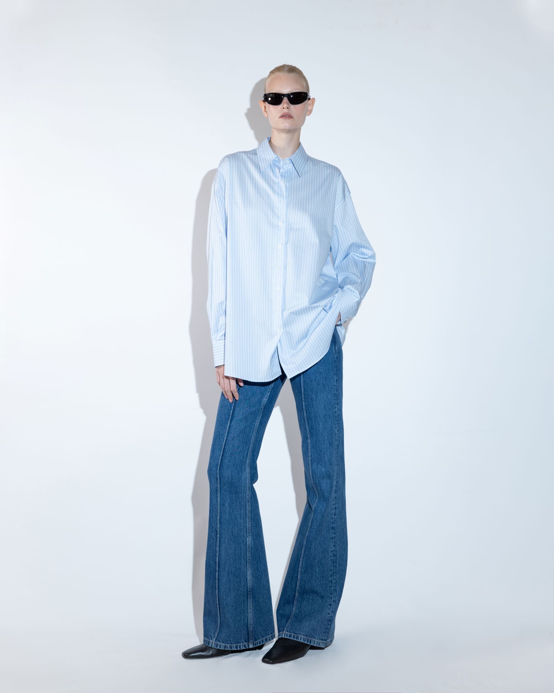 Reversible Relaxed-Fit, Button-Down Blue Striped Poplin Shirt