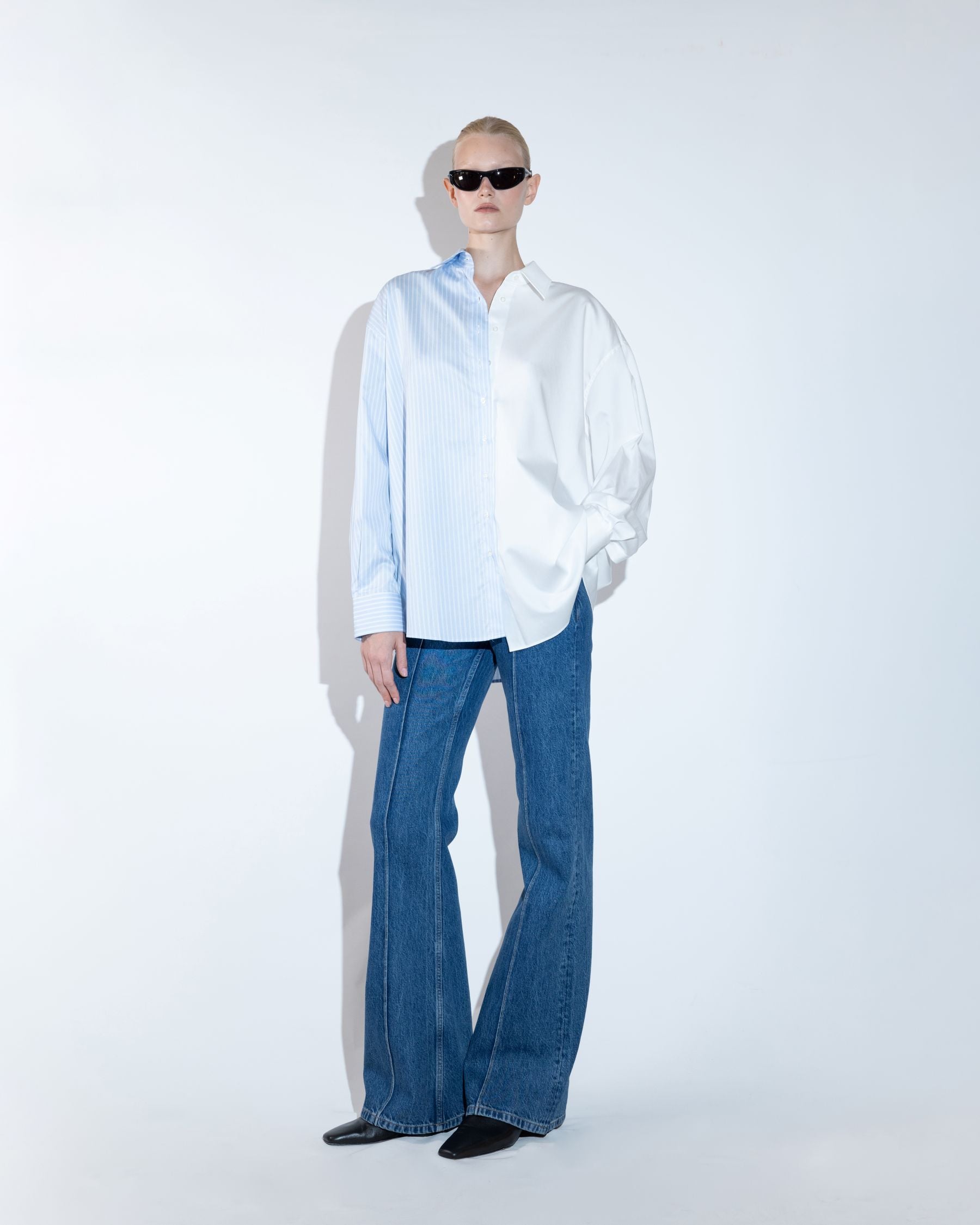 Reversible Relaxed-Fit, Button-Down Blue Striped Poplin Shirt