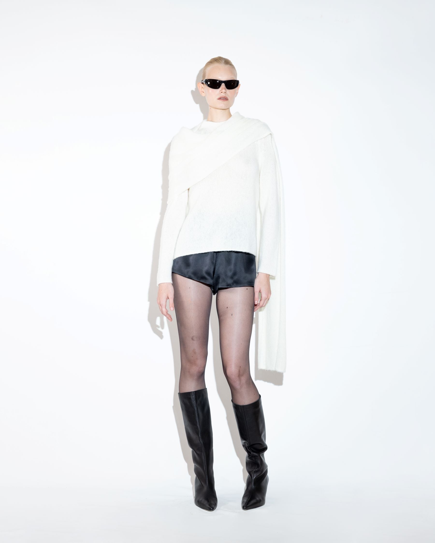 Turtleneck Sweater with Shawl Stitch Back