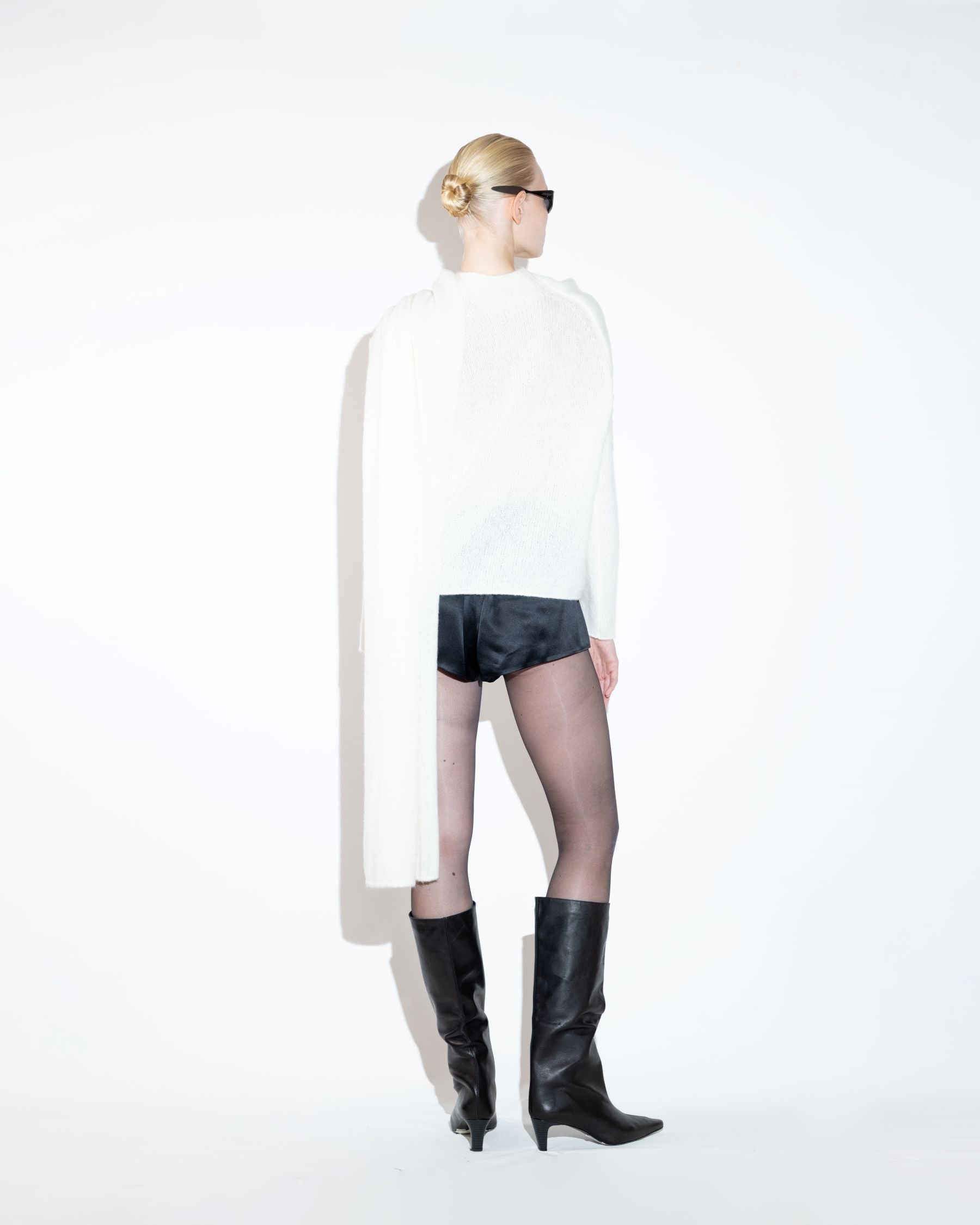 Turtleneck Sweater with Shawl Stitch Back