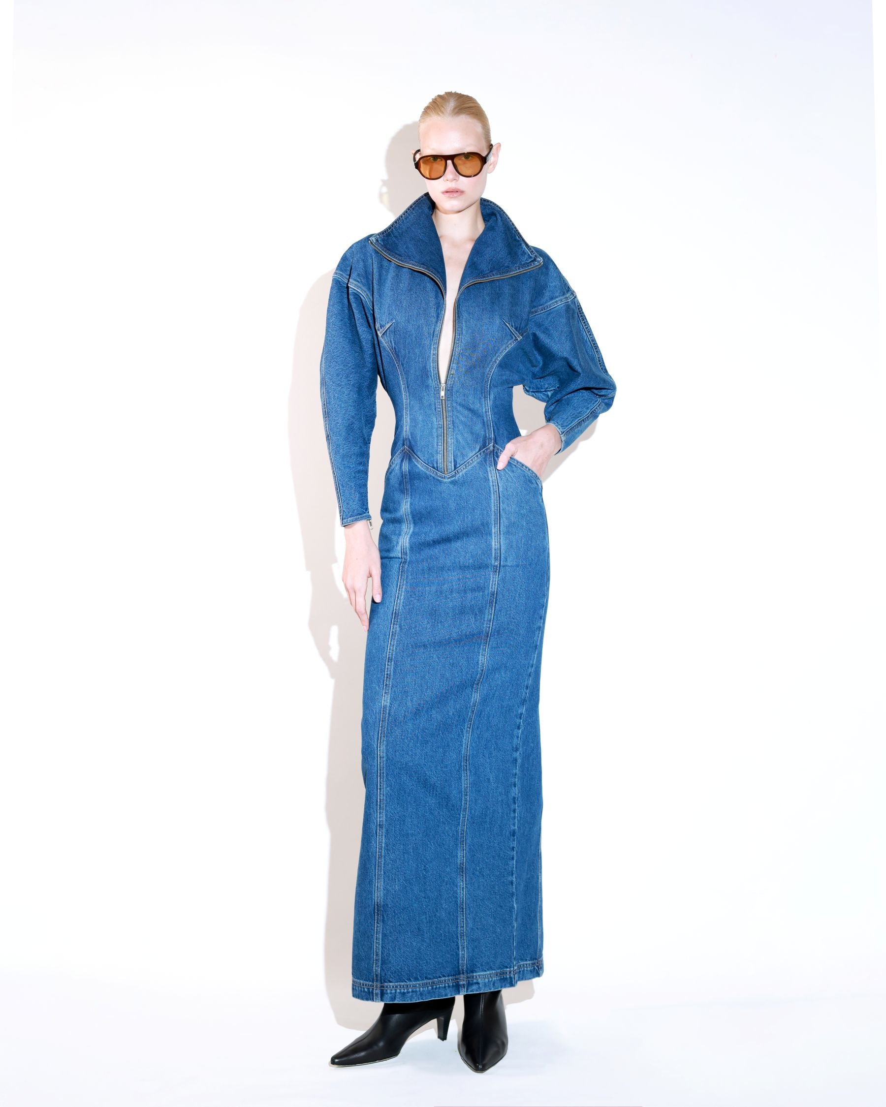 Jean Long Zip-Up Maxi Dress