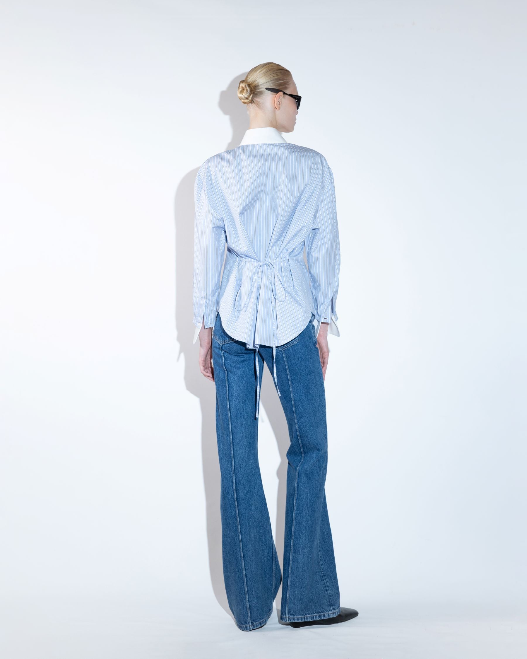 Blue Striped Shirt with Collar & Cuff Detail