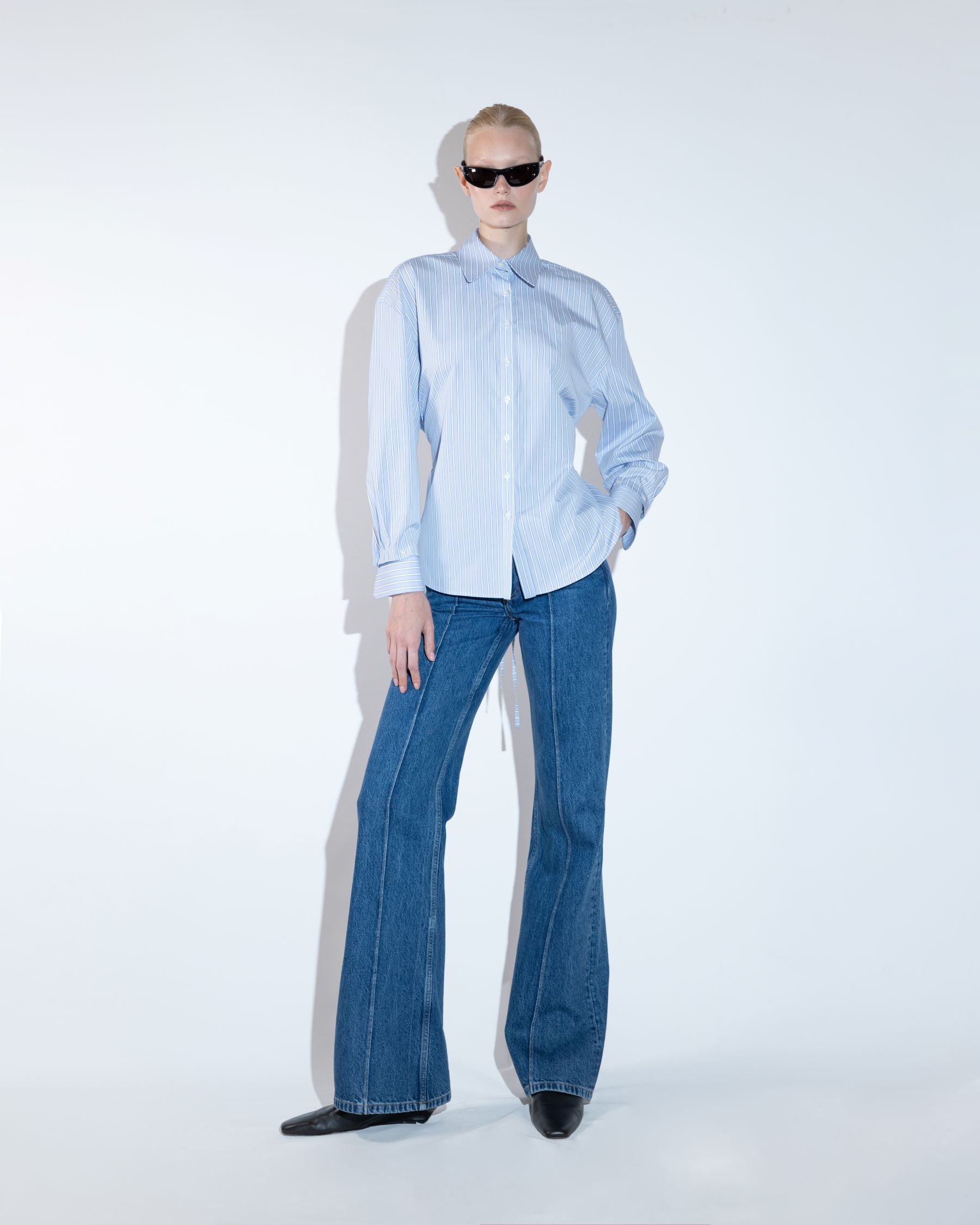 Blue Striped Shirt with Collar & Cuff Detail