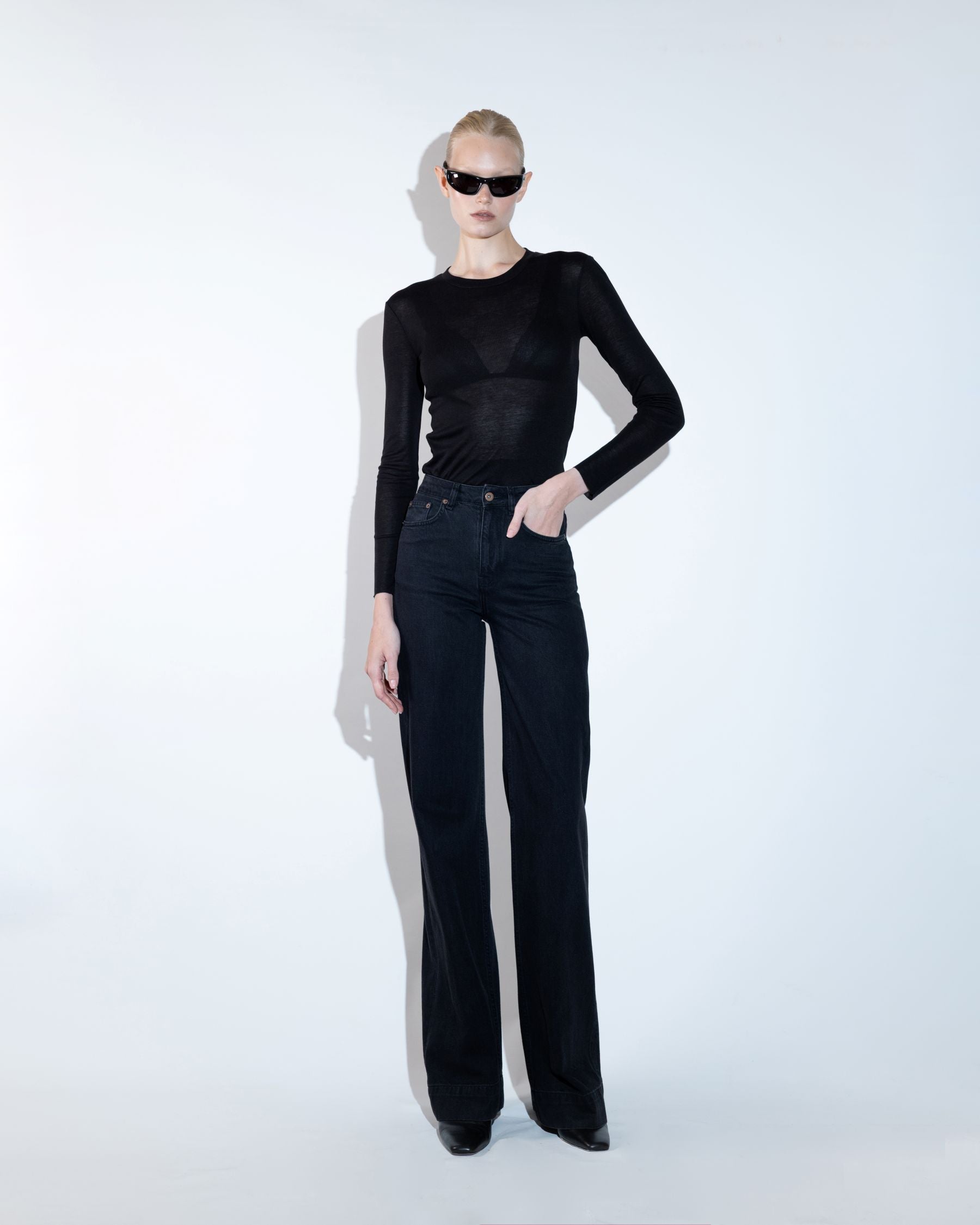 Black Wide-Leg Denim Pants