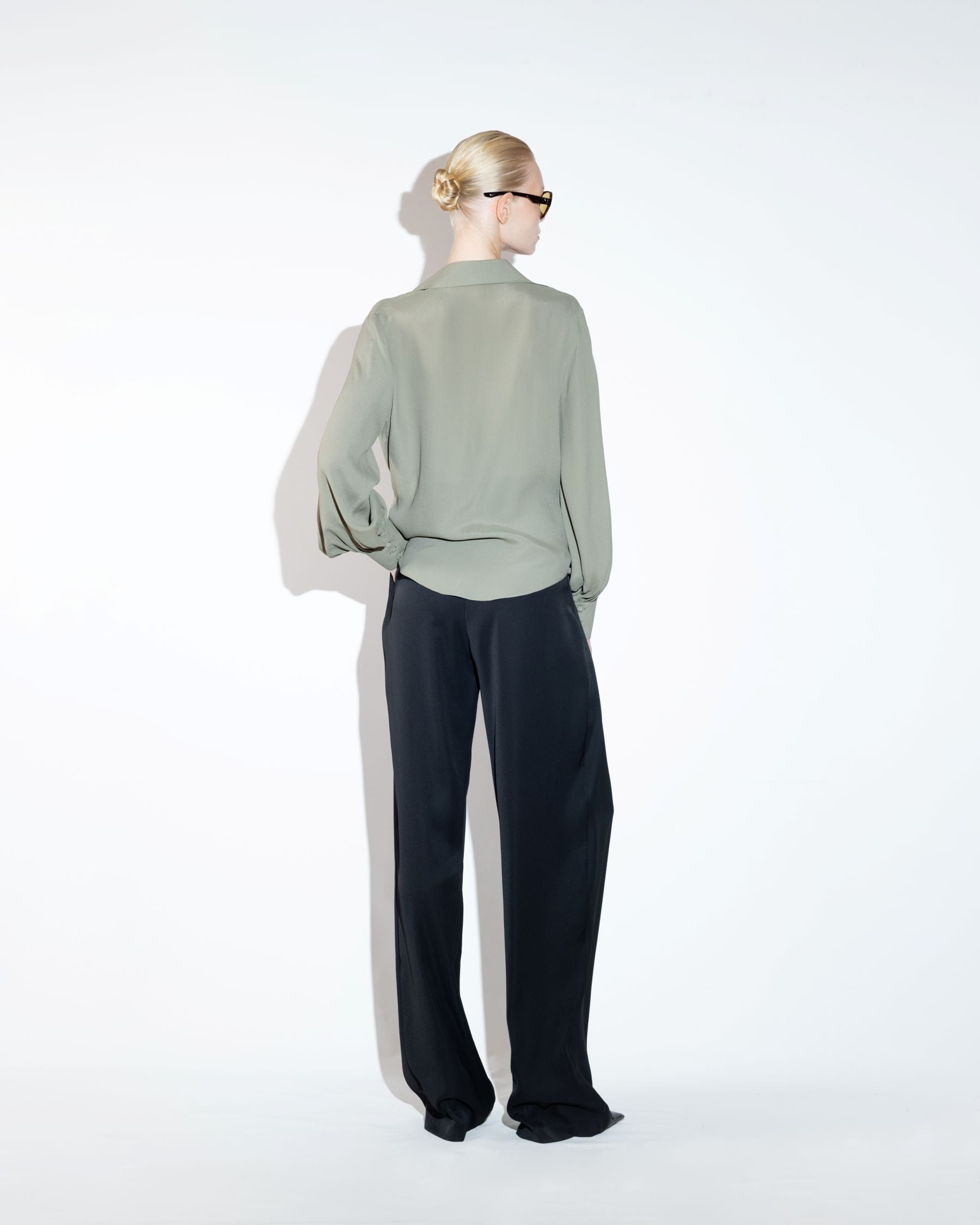 Tailored Khaki Chiffon Blouse