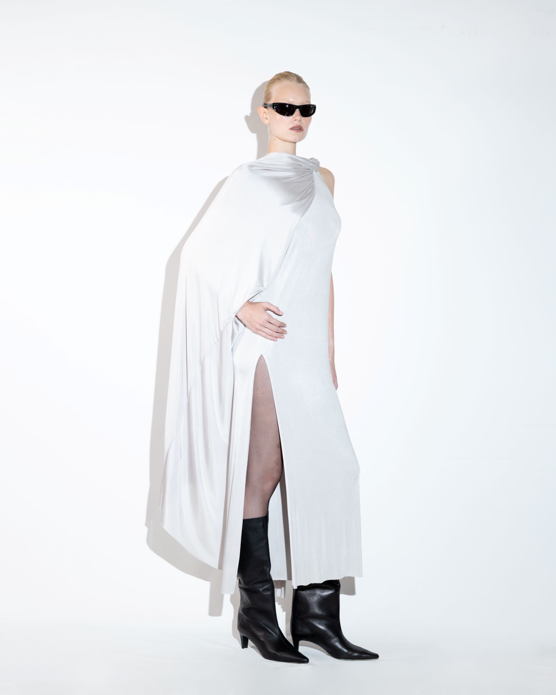 One Shouldered Dress with Scarf Layered