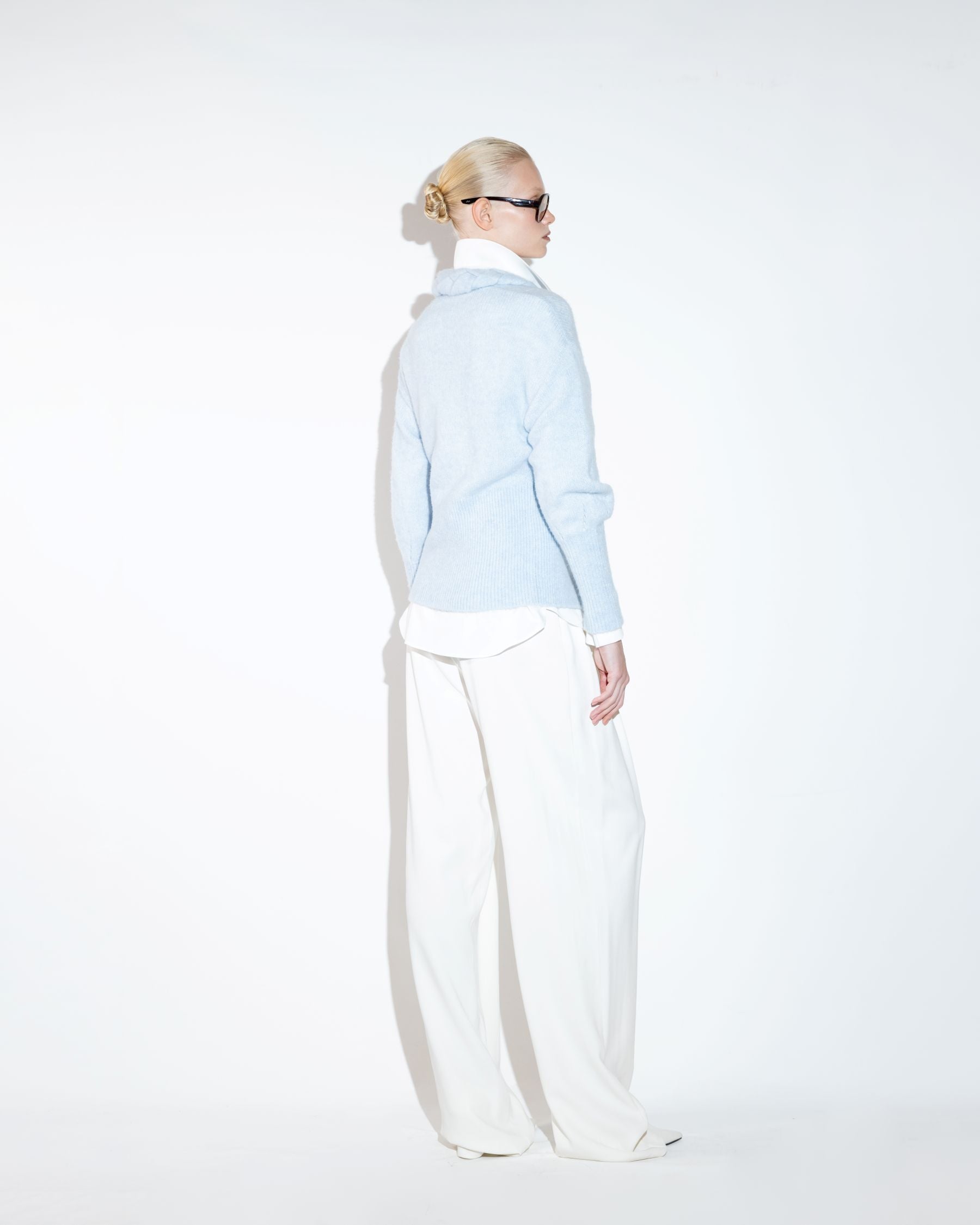 Blue Color Soft Knit Cardigan with Brain Trim