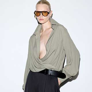 Tailored Khaki Chiffon Blouse