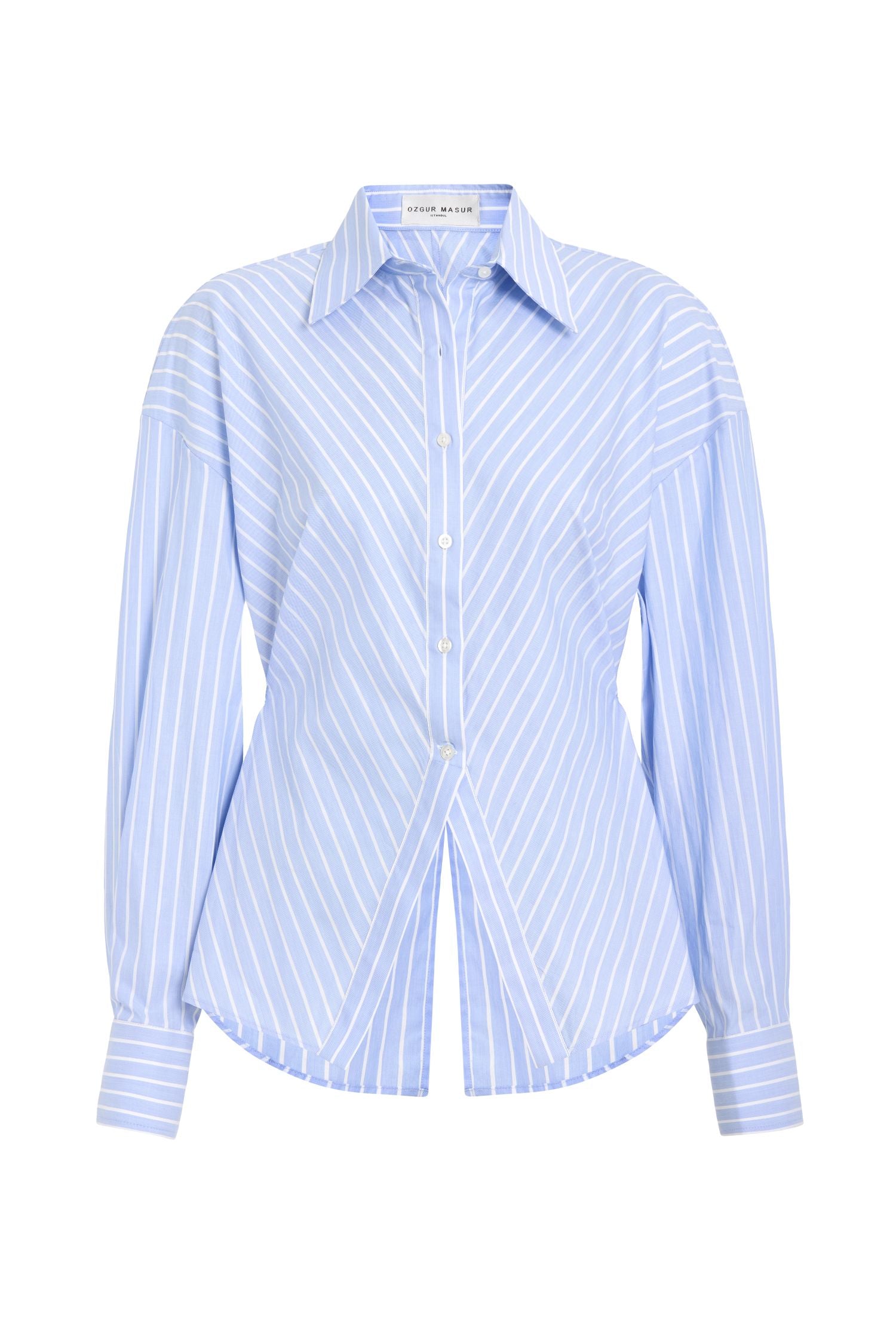 Fitted Blue Striped Shirt with Waist Detail