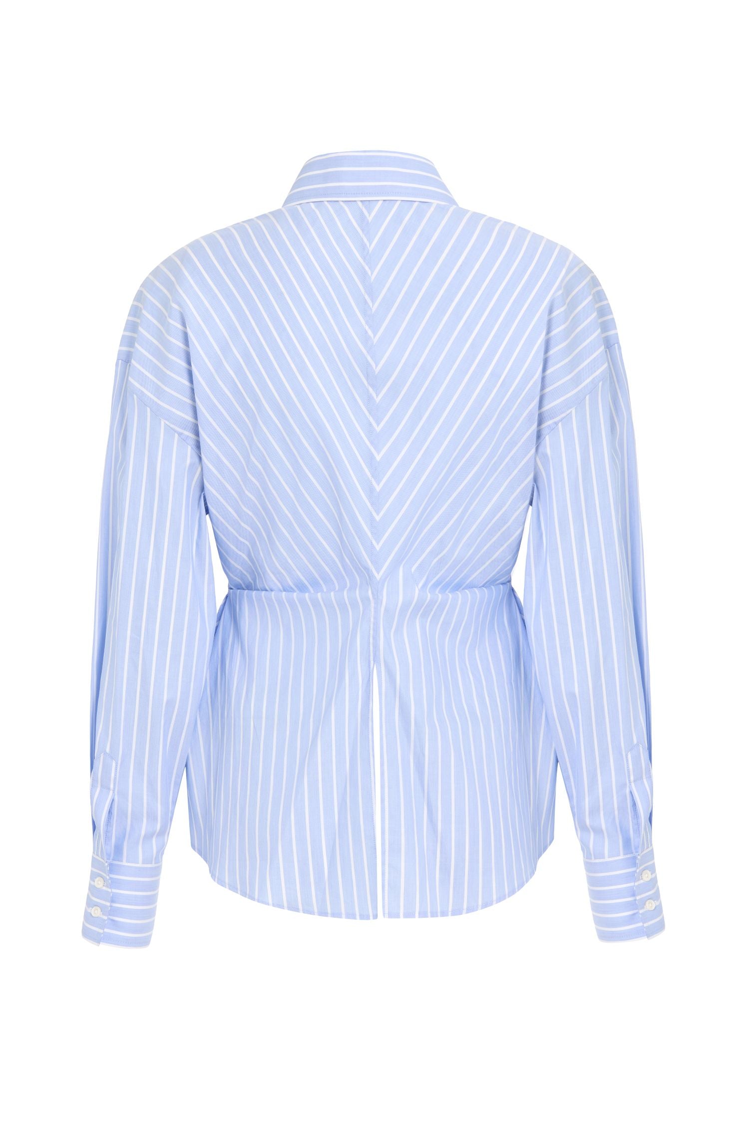 Fitted Blue Striped Shirt with Waist Detail