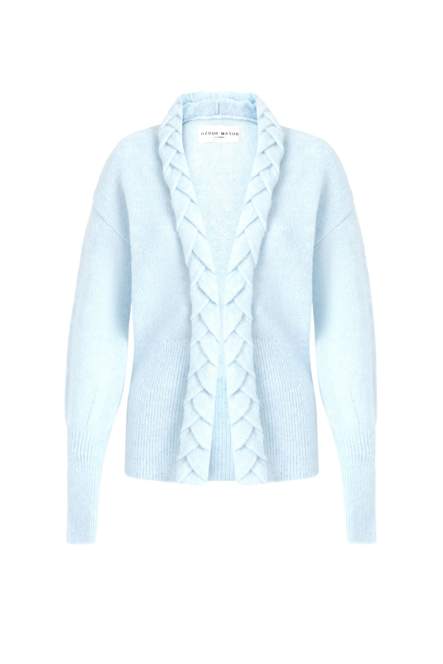 Blue Color Soft Knit Cardigan with Brain Trim