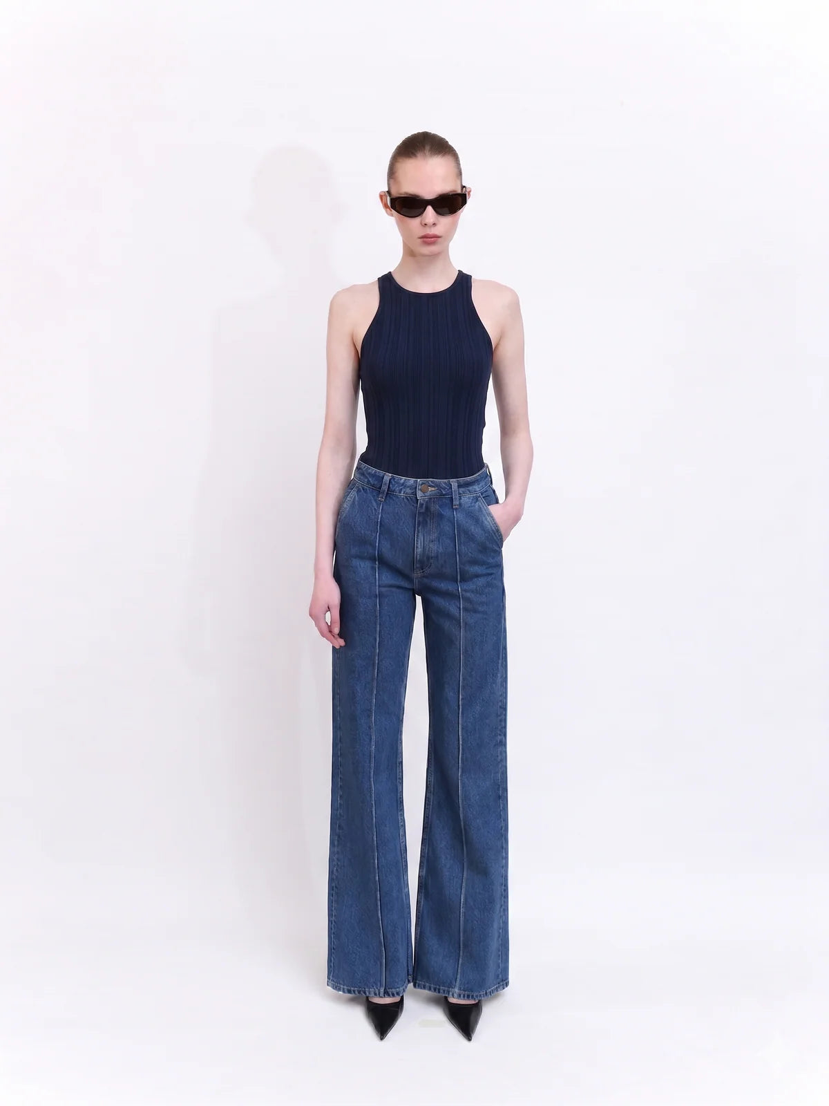 Soft Knit Halter Neck Tank Top in Navy