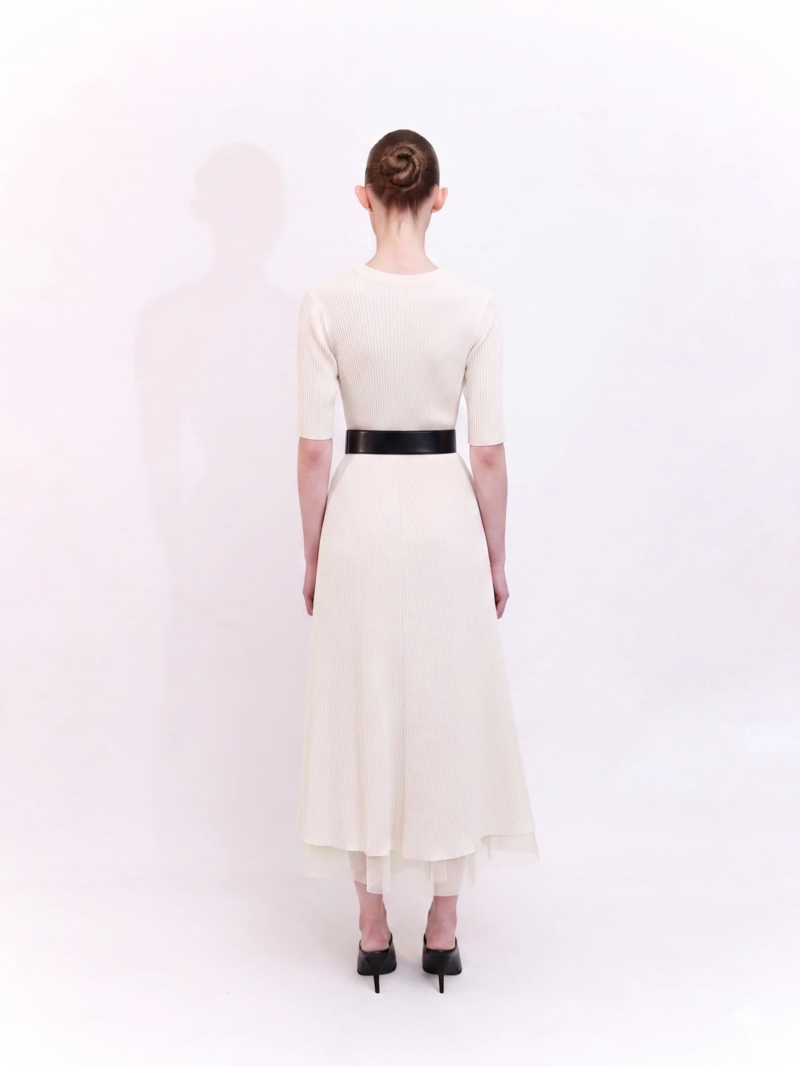 Soft Knit Midi Dress with Short Sleeves in Ecru