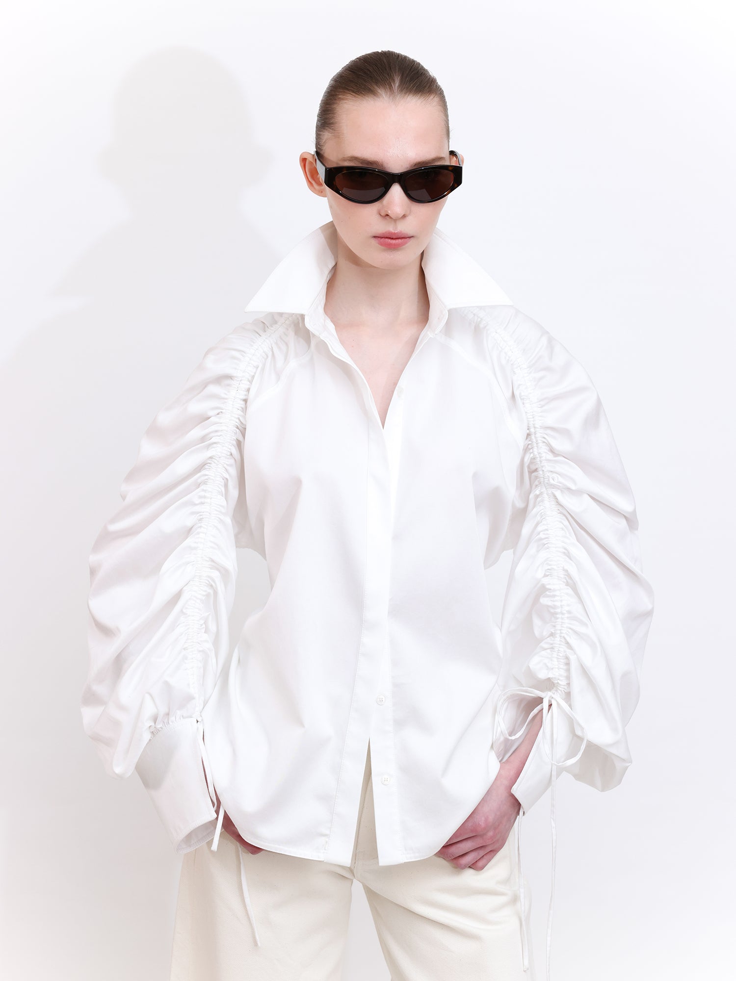 Shirt with Adjustable Drawstring Sleeves
