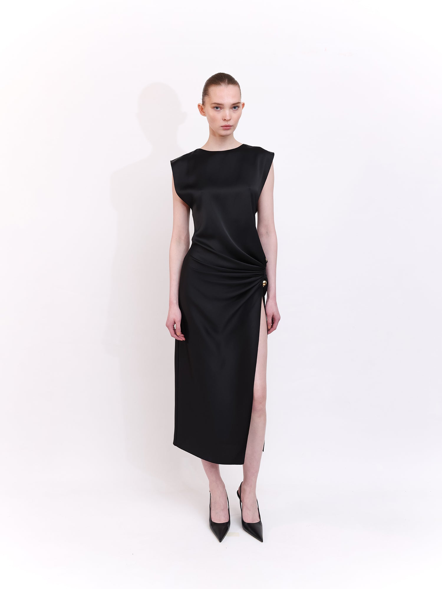 Midi Dress with Pearl Accessory
