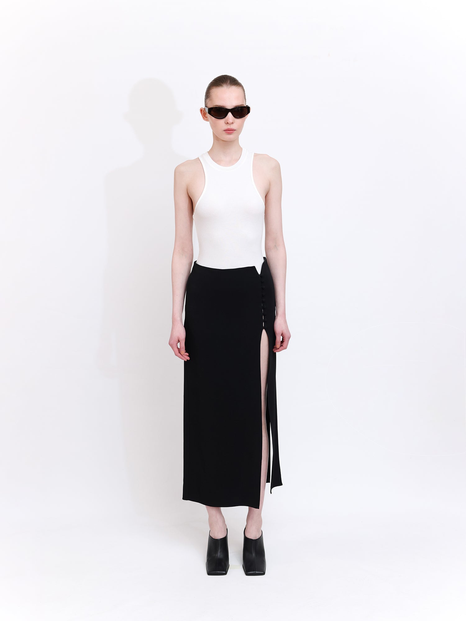 Slit Skirt with Button Detail