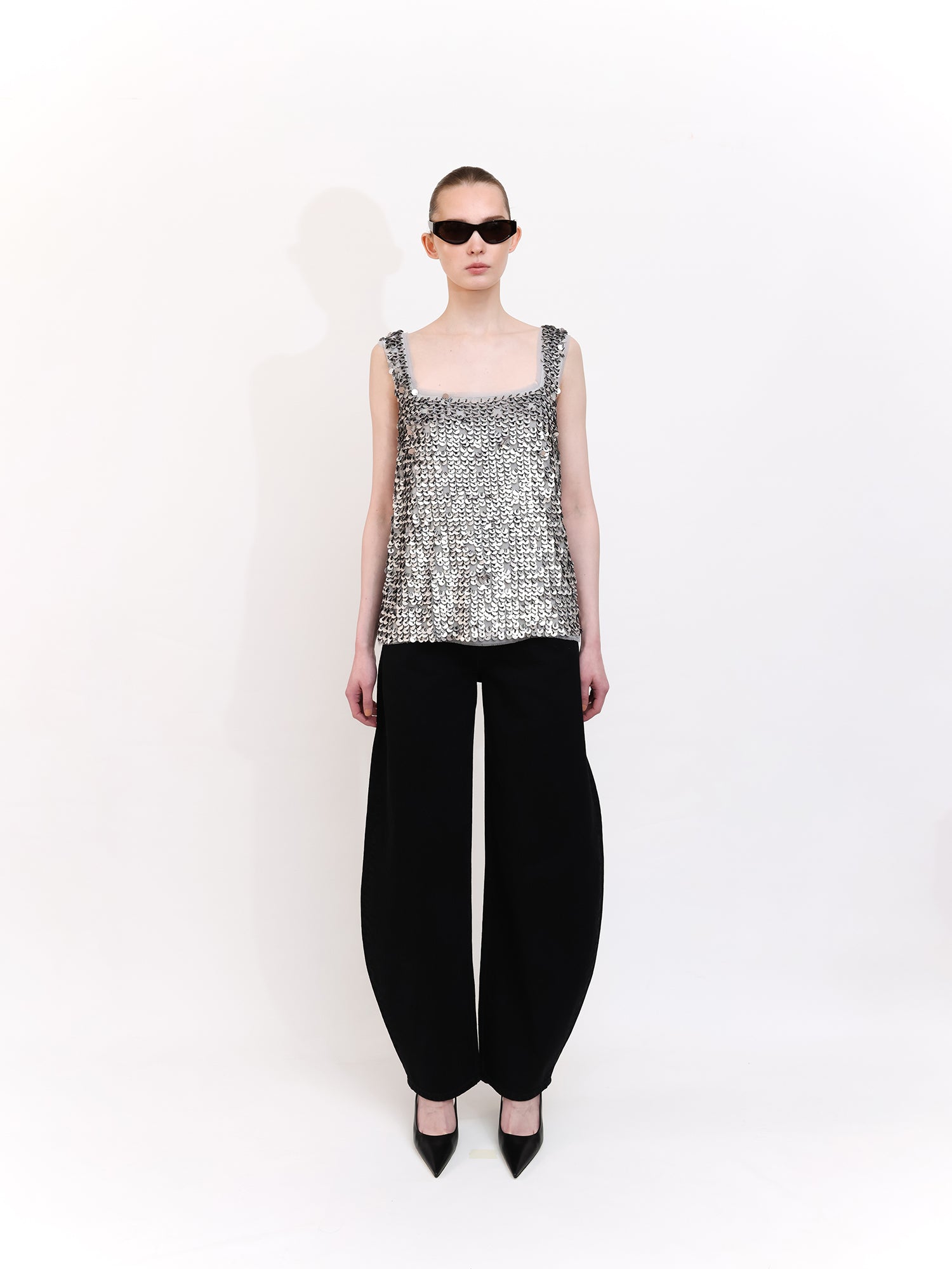 Square Neck Sequin-Detail Top