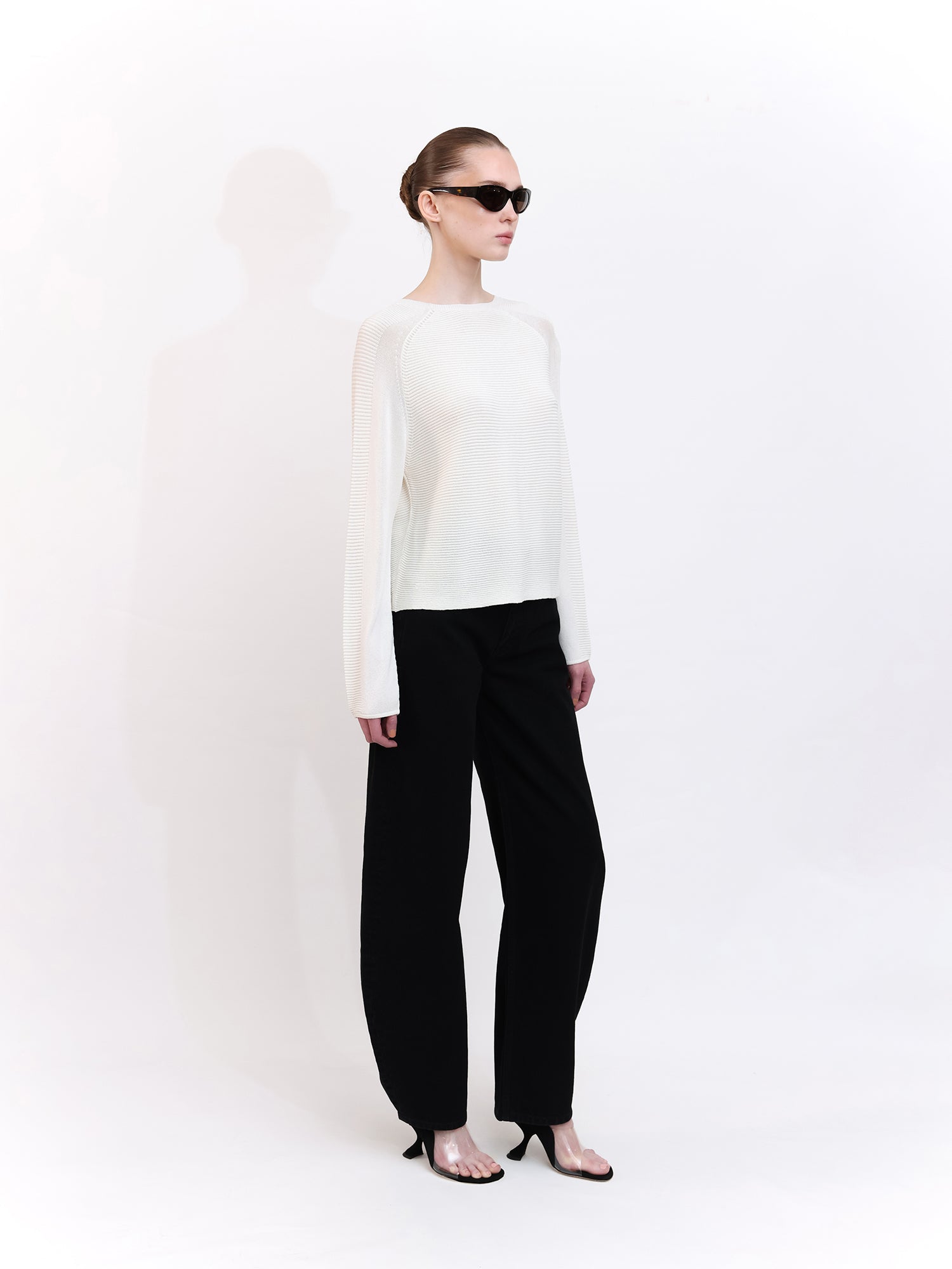 Soft Knit Top with Raglan Cut Sleeve in Ecru