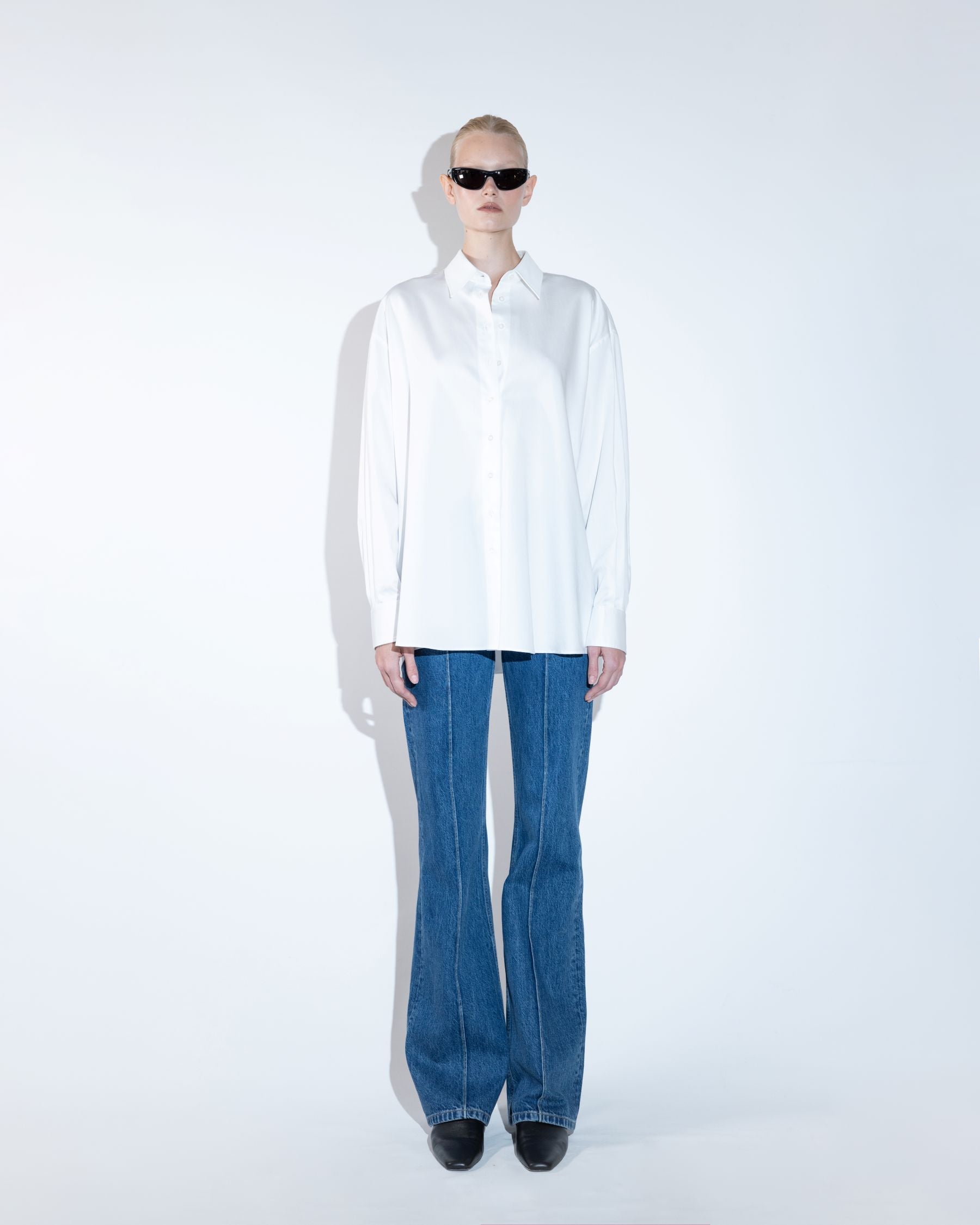 Reversible Relaxed-Fit, White Poplin Shirt