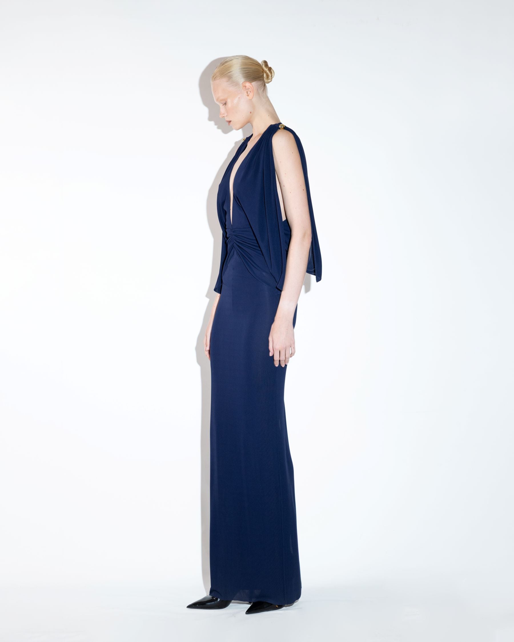 Navy V-Neck Maxi Dress