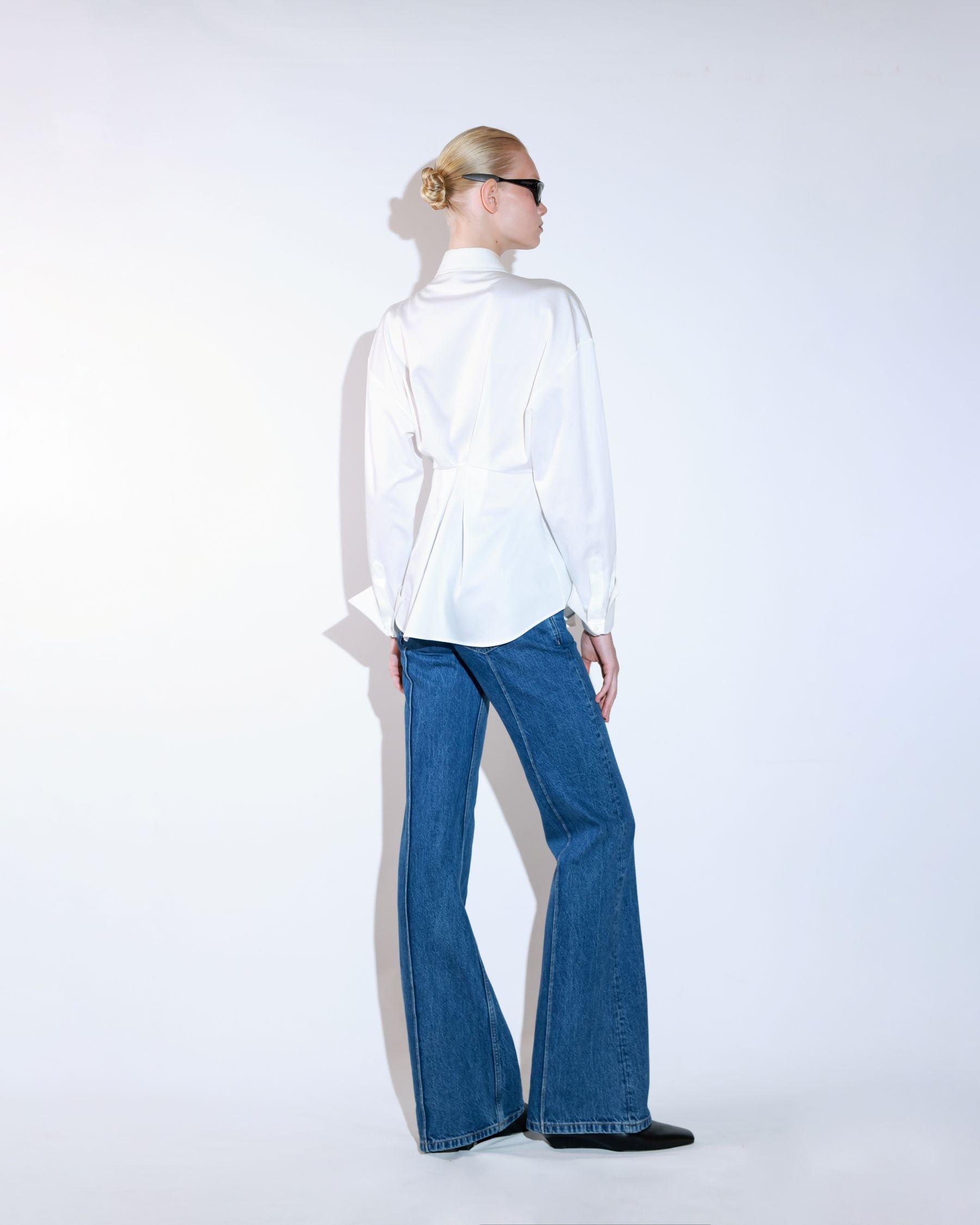 Tailored Fitted Blue Striped Shirt with Waist Detail