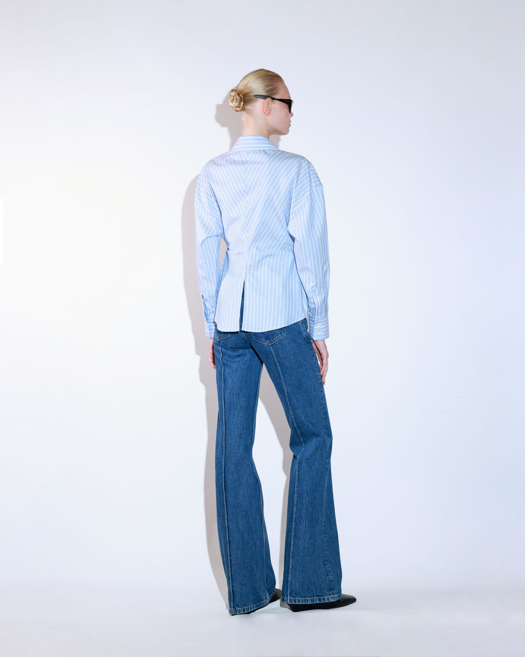 Fitted Blue Striped Shirt with Waist Detail