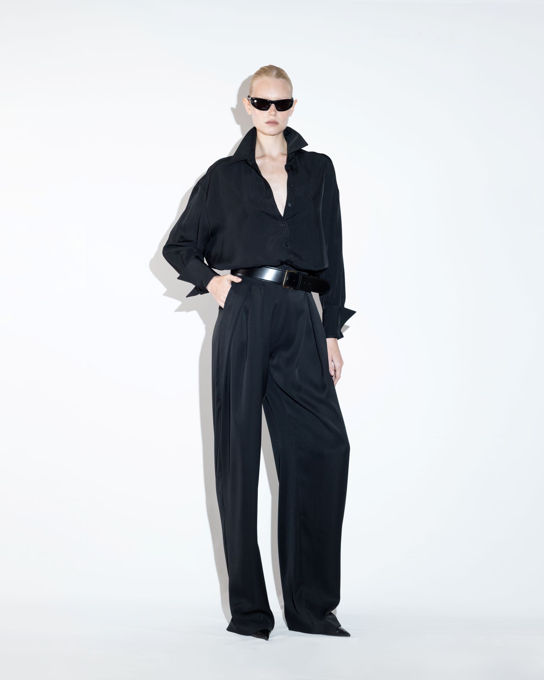 Wide-Leg Pleated Front Trousers