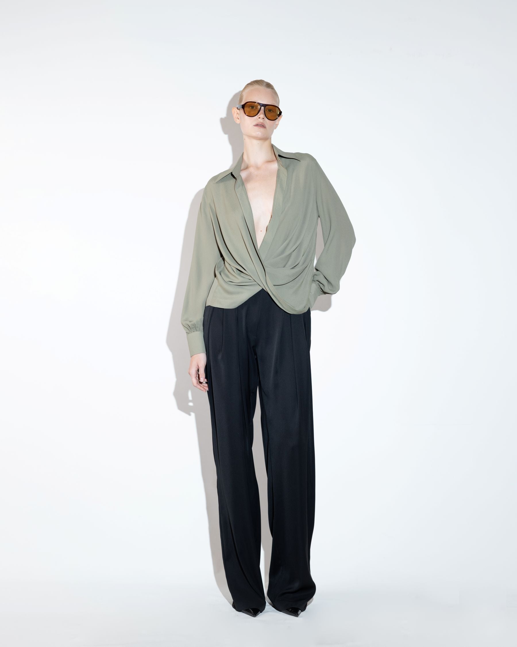 Tailored Khaki Chiffon Blouse