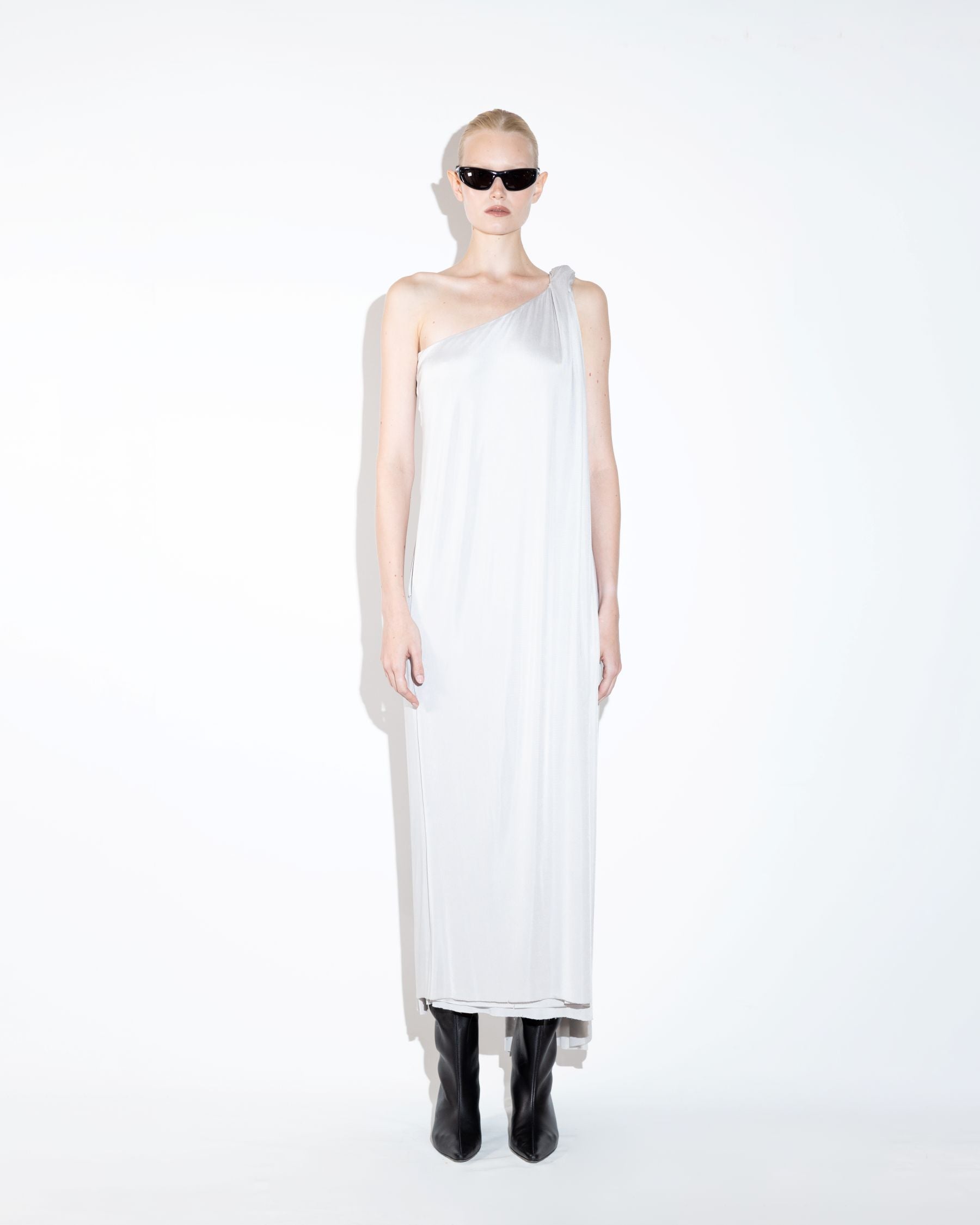 One Shouldered Dress with Scarf Layered