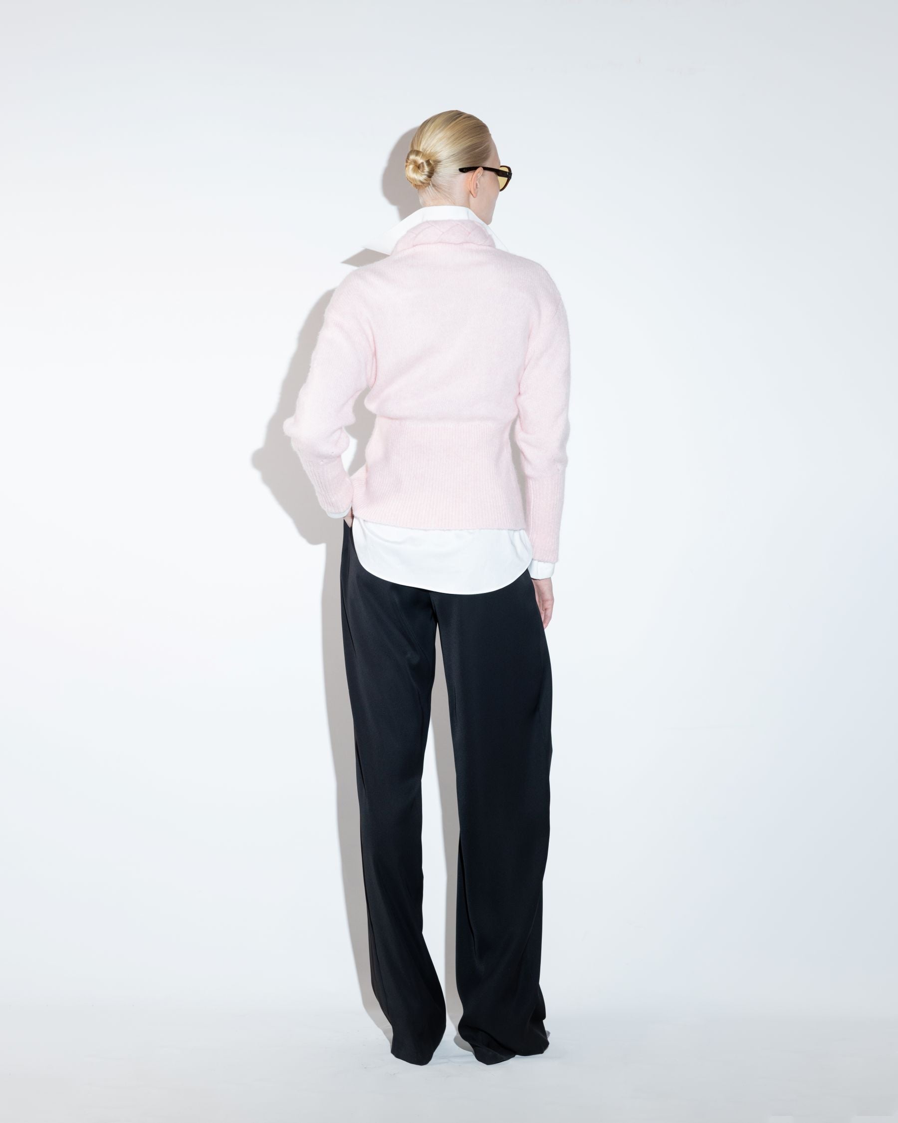 Pink Color Soft Knit Cardigan with Brain Trim