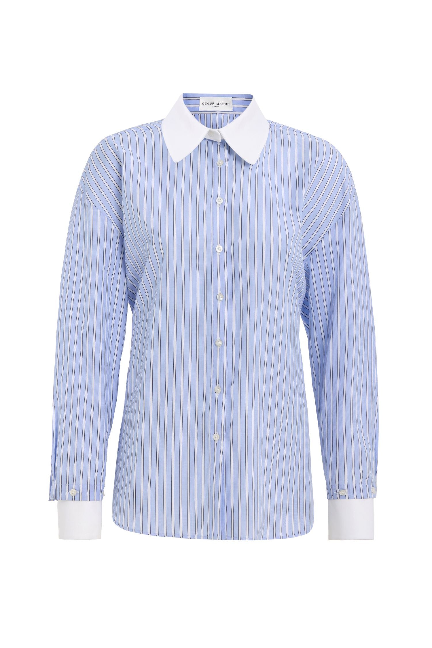 Blue Striped Shirt with Collar & Cuff Detail